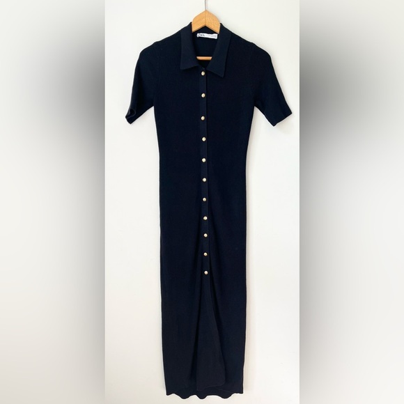 Zara Dress Women’s Small Knit Midi with Buttons Navy Blue Wool Blend - Picture 5 of 11